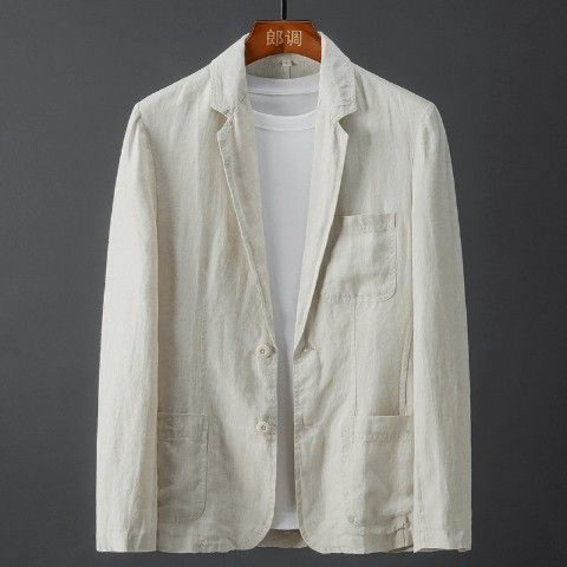Solid color linen suit men spring and summer middle-aged and young slim casual business thin breathable single suit comfortable jacket men - Image 4