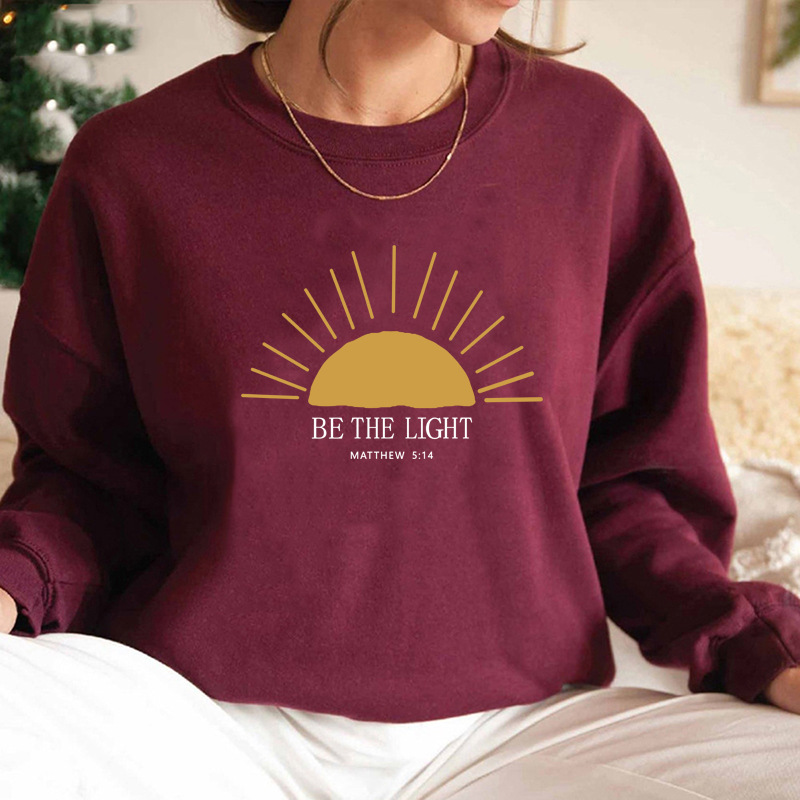 Amazon European and American hot-selling Chinese cotton sweatshirt for women Be The Light Sweatshirt round neck women's sweatshirt - Image 8