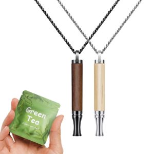 Cross-border solid wood whistle necklace for quitting smoking, meditation mindfulness whistle, titanium steel necklace for regulating breathing and relieving stress.