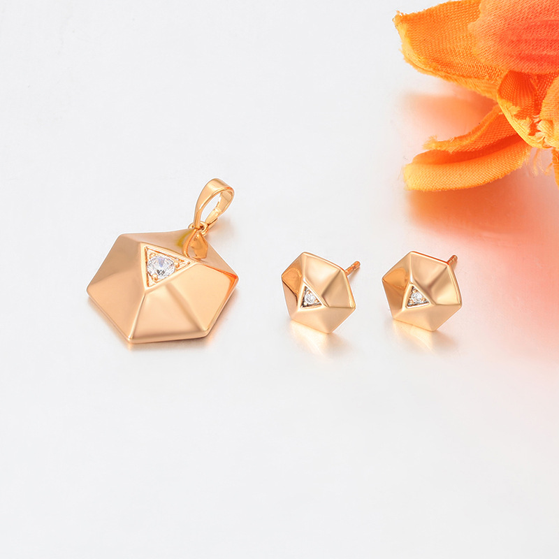 Xuping Fashionable Simple Retro Style Earrings Pendant Jewelry Set, Copper Alloy Geometric Polygon Jewelry Wholesale for Women - Image 3