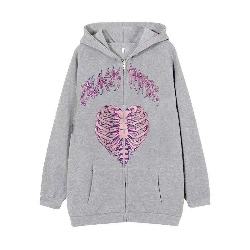 New arrival Skull Wings Hooded Zipper Sweatshirt Women Korean Style Plus Velvet Thickened Loose Sports Cardigan Sweatshirt Women - Image 18