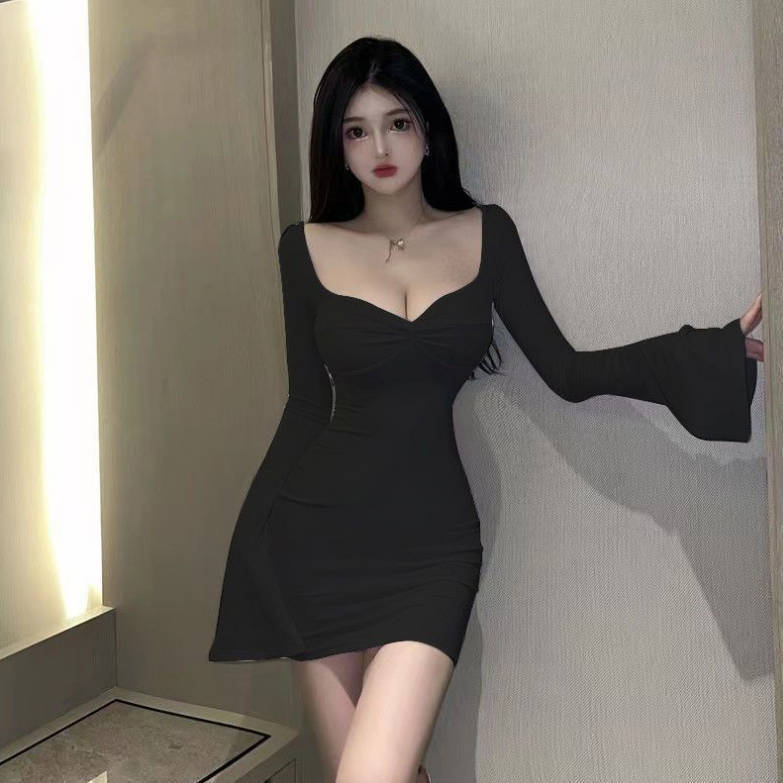 Square neck bag hip skirt dressSexy flared sleeve square neck hip skirt dress - Image 7
