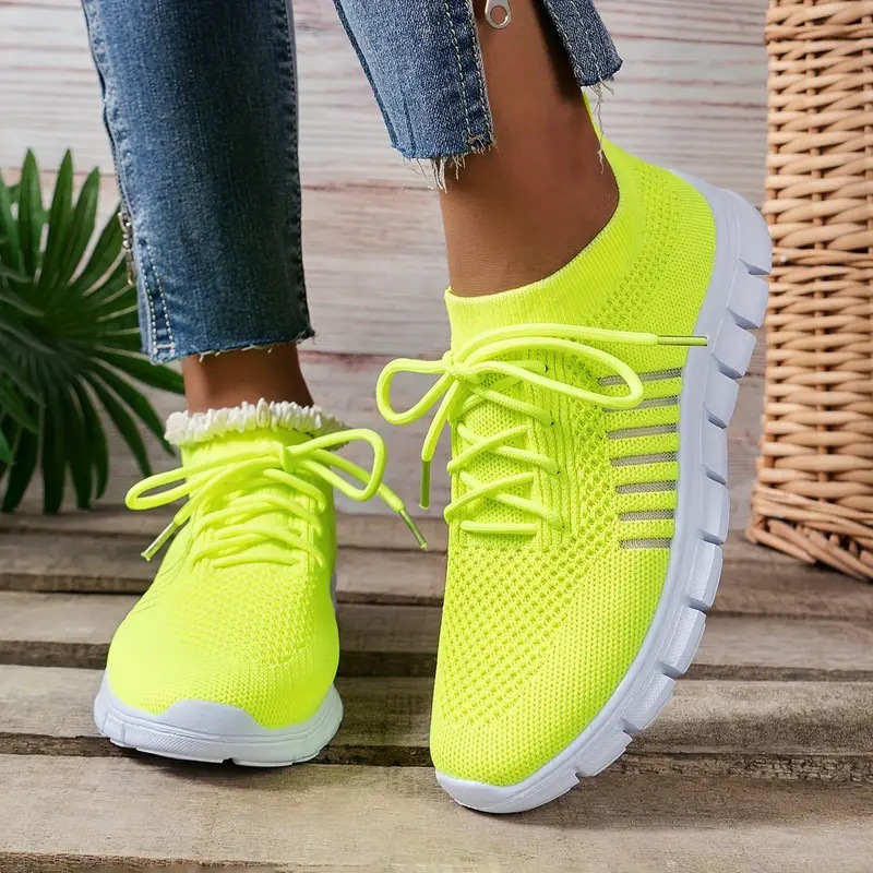 Foreign trade spring and summer style flying mesh women's shoes breathable sports shoes deep mouth lace-up platform sole casual shoes women's running - Image 15