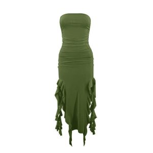 2023 European and American style summer new cross-border hot product one-shoulder jellyfish lace dress sexy hottie ur women's clothing