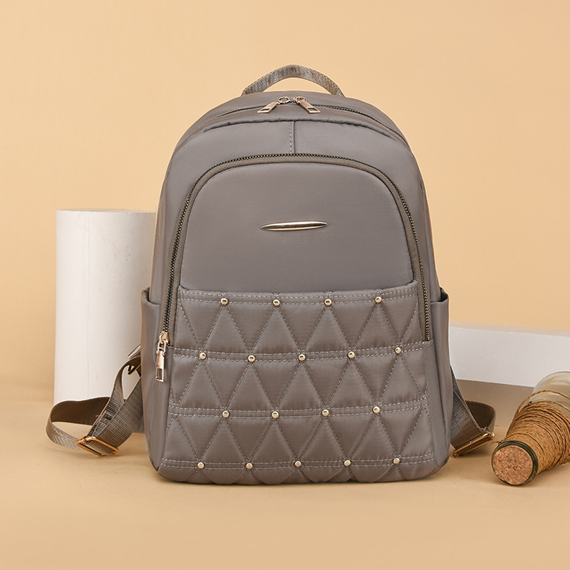 New women's bag cross-border Oxford cloth backpack large capacity fashion rhombus school bag fashionable simple solid color travel bag - Image 5