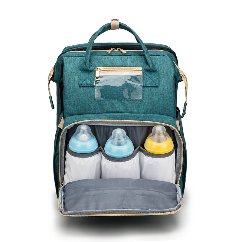 Factory cross-border new upgraded folding bed mommy bag portable multi-functional double-shoulder mother backpack mother and baby bag bed - Image 5