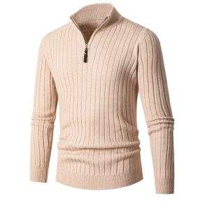 Ribbed Zip-Neck Sweater