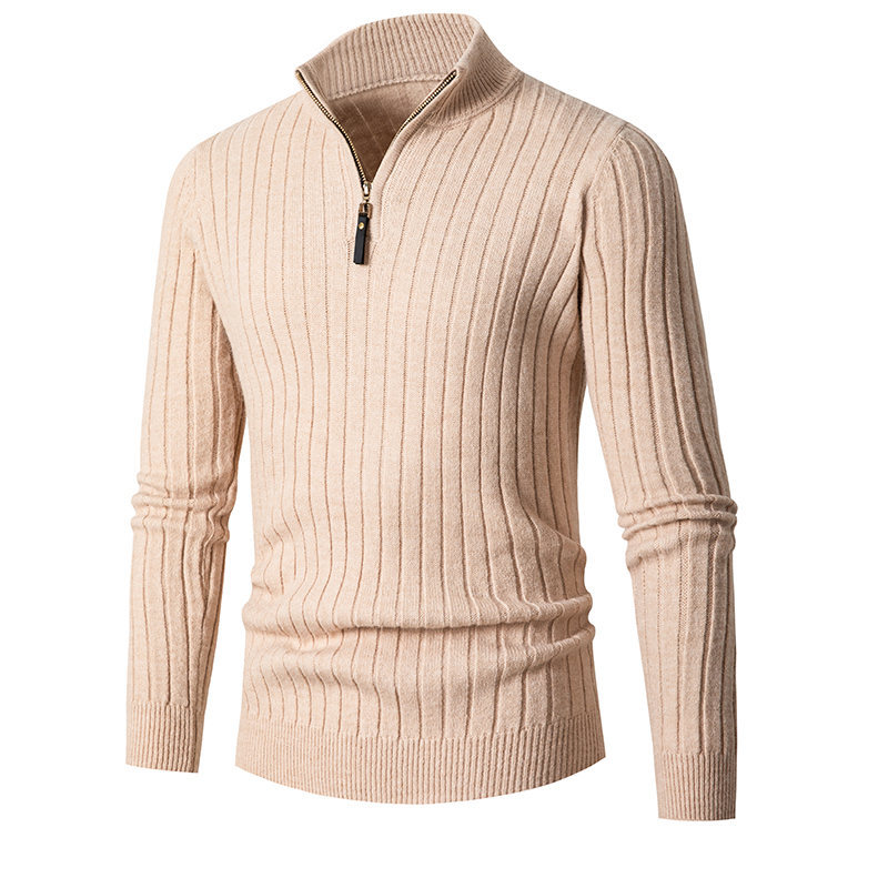 Ribbed Zip-Neck Sweater