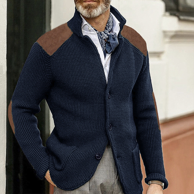 2025 Autumn/Winter New Slim Fit Cardigan with Lapel Collar, Long Sleeve, Knitted Outerwear, Cross-border European and American Plus Size Men's Sweater - Image 2