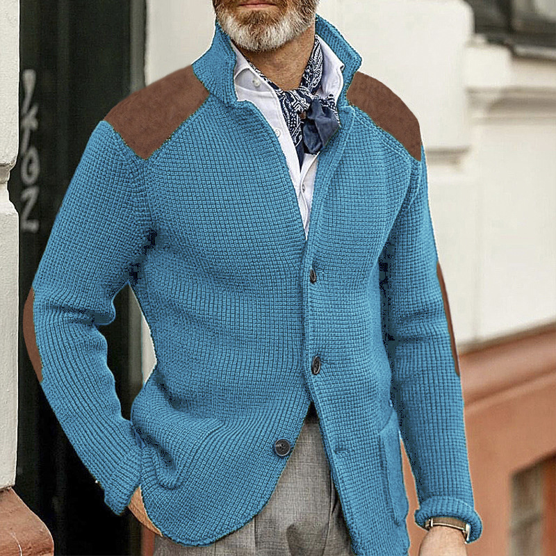 2025 Autumn/Winter New Slim Fit Cardigan with Lapel Collar, Long Sleeve, Knitted Outerwear, Cross-border European and American Plus Size Men's Sweater - Image 4