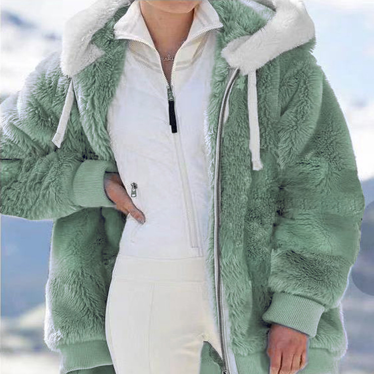 Spot wish independent station 2025 Amazon hot sale new autumn and winter loose plush zipper hooded jacket for women - Image 10