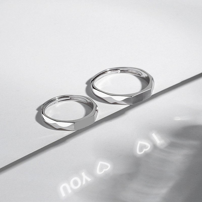S925 Sterling Silver Projection Couple Rings, Colorfast, Unique Ins Style, Simple Design, "In the Name of Light" Couple Rings for Men and Women - Image 3