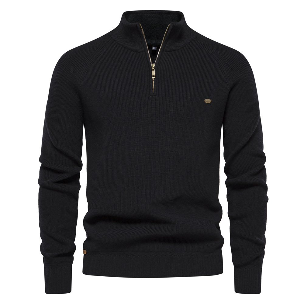 2023 autumn and winter new men's European size cross-border sweater men's long-sleeved zipper stand collar solid color versatile casual men's wear - Image 8