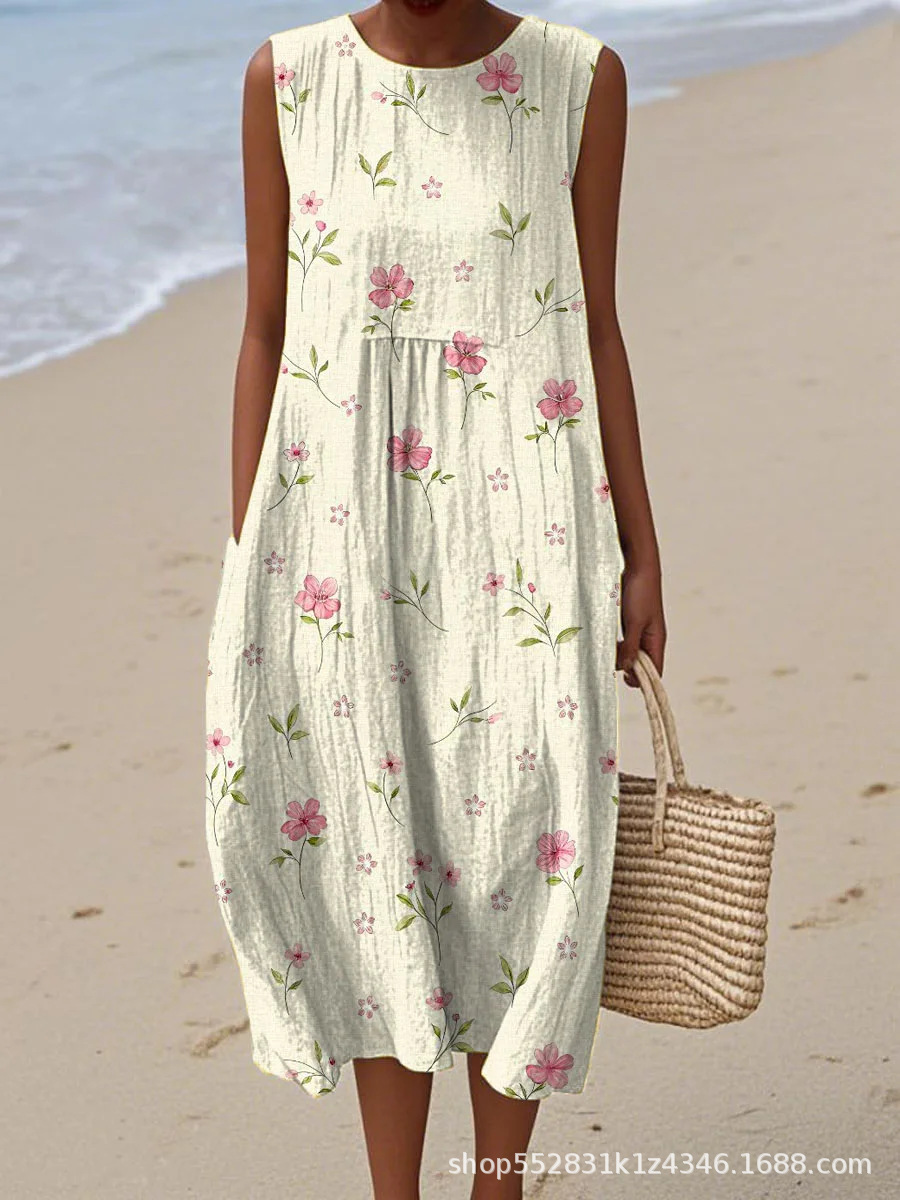 2025 European and American spring and summer new sleeveless casual printed temperament long dress slim small fresh casual dress - Image 22