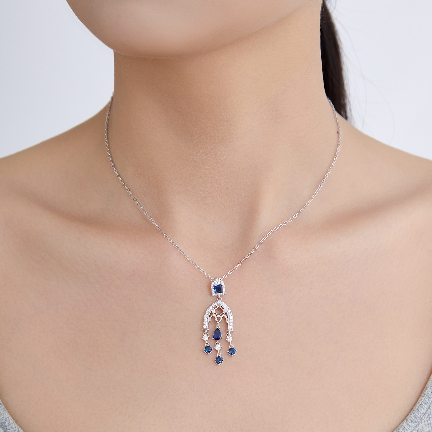 Xuping Gemstone Series Niche Earring and Necklace Set: Fashionable, Light Luxury, Teardrop Tassel, Elegant Court Style Earrings for Women - Image 5