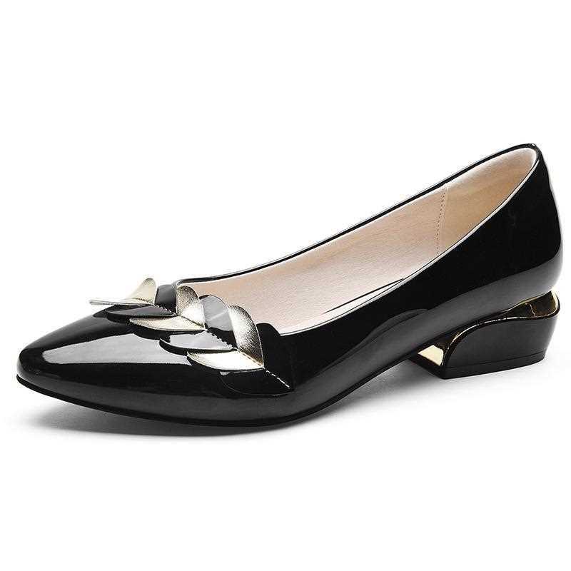 Shallow mouth single shoes for women with thick heels 2022 summer new leather shoes pointed toe soft sole flat shoes versatile work shoes for women black - Image 2