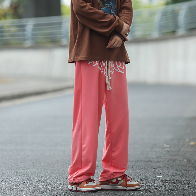 Fashion brand retro printed letter straight pants men's spring and autumn Hong Kong style casual personality hip-hop mopping wide-leg long pants - Image 5