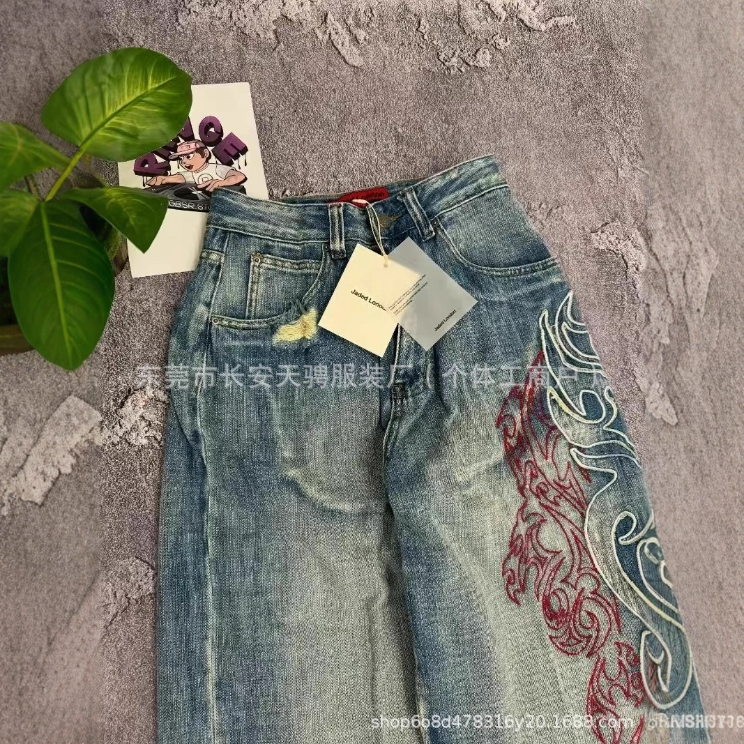 Cross-border trade trendy versatile fashion minimalist cross-border trade trendy embroidered jeans retro washed street style - Image 5