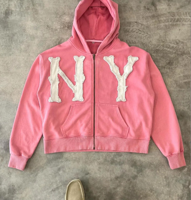 2024 European and American cross-border spring and summer new wholesale embroidered hooded cardigan full chain loose men and women trendy sweater jacket - Image 6