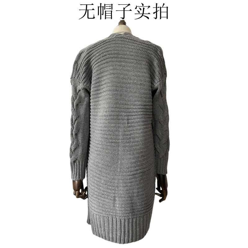 New cross-border e-commerce product, European and American foreign trade, Amazon, solid color loose knitted cardigan, chunky cable knit mid-length sweater coat for women. - Image 3