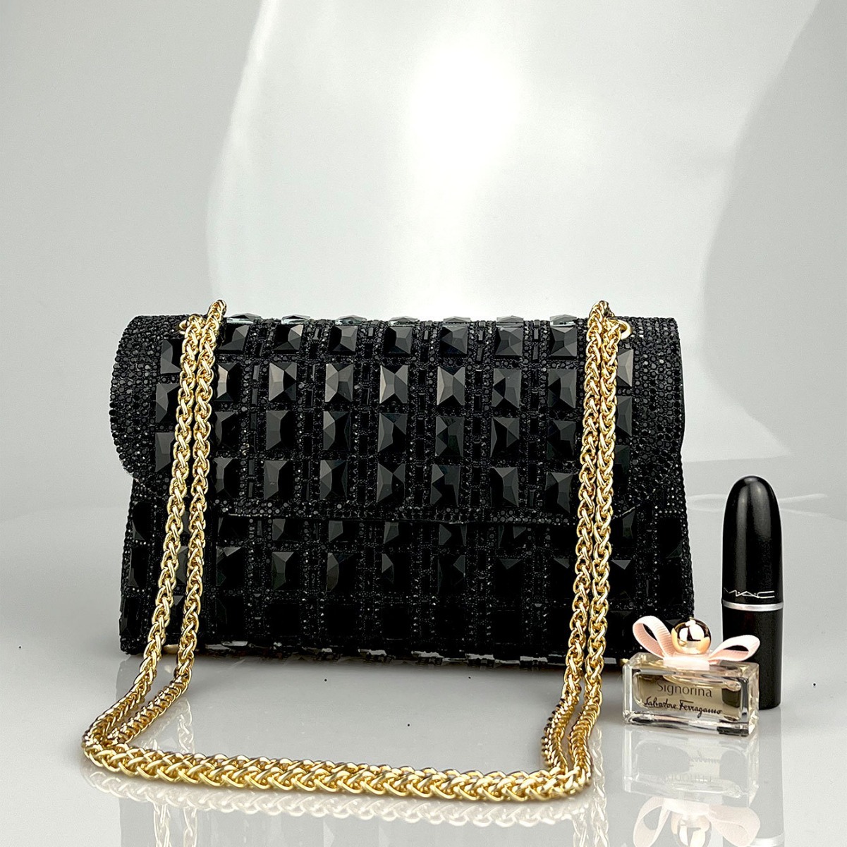 Cross-border new shiny glass evening dress celebrity rhinestone clutch bag underarm hand chain cheongsam bag dinner - Image 3