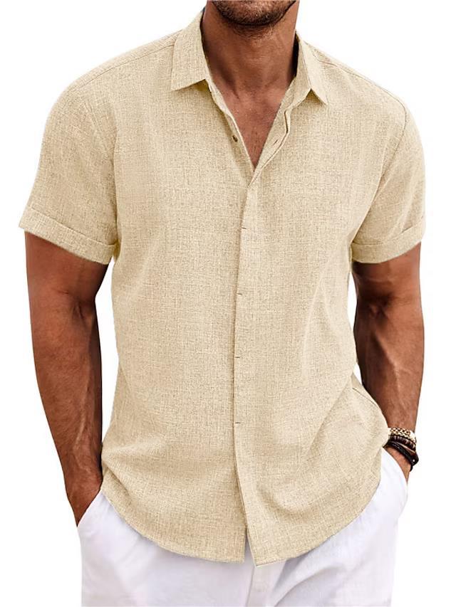 Men's linen short-sleeved T-shirt loose sweatshirt solid color short-sleeved cotton and linen shirt men's beach large size men's short-sleeved shirt - Image 7