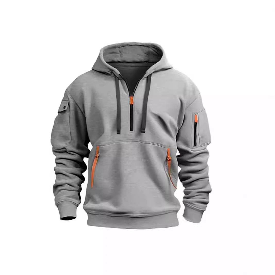 2024 new cross-border autumn and winter men's sweatshirt hooded zipper multi-pocket pullover men's sports casual jacket - Image 3