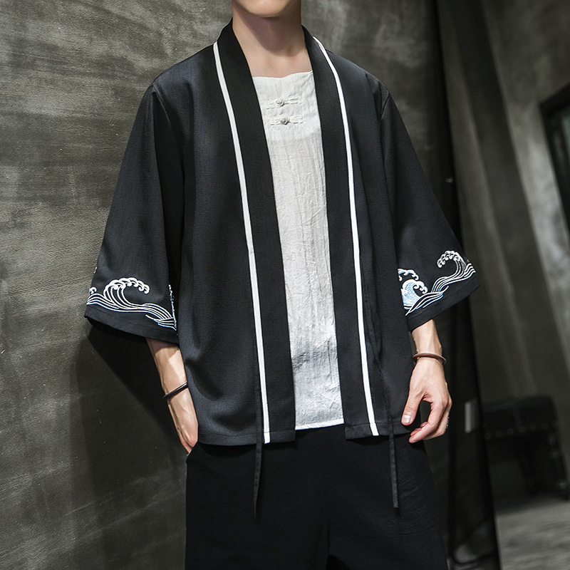 AliExpress new Chinese style round dragon embroidery three-quarter sleeve cardigan Hanfu sunscreen clothing men's Japanese loose jacket men - Image 7