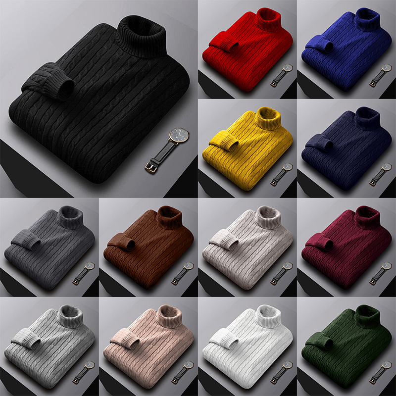 Foreign trade solid color sweater men's turtleneck jacket trendy Korean version loose plus size casual all-match knitted pullover - Image 14