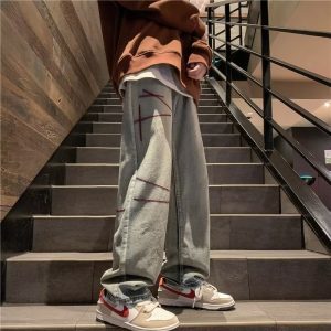 New Spring/Autumn Fleece-Lined Men's Straight Leg Jeans with a Drape, Trendy, Cool, Casual, American Retro Style, Washed, Loose Fit