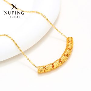 Xuping Jewelry Alloy Ingot Great Wall Pattern Hollow Tube Pendant Necklace for Women - Fashionable Retro Ethnic Style Jewelry