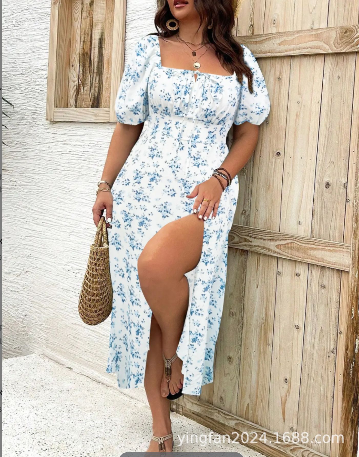 2025 new Amazon AliExpress European and American plus size women's clothing plus size temperament slim split floral dress summer - Image 17