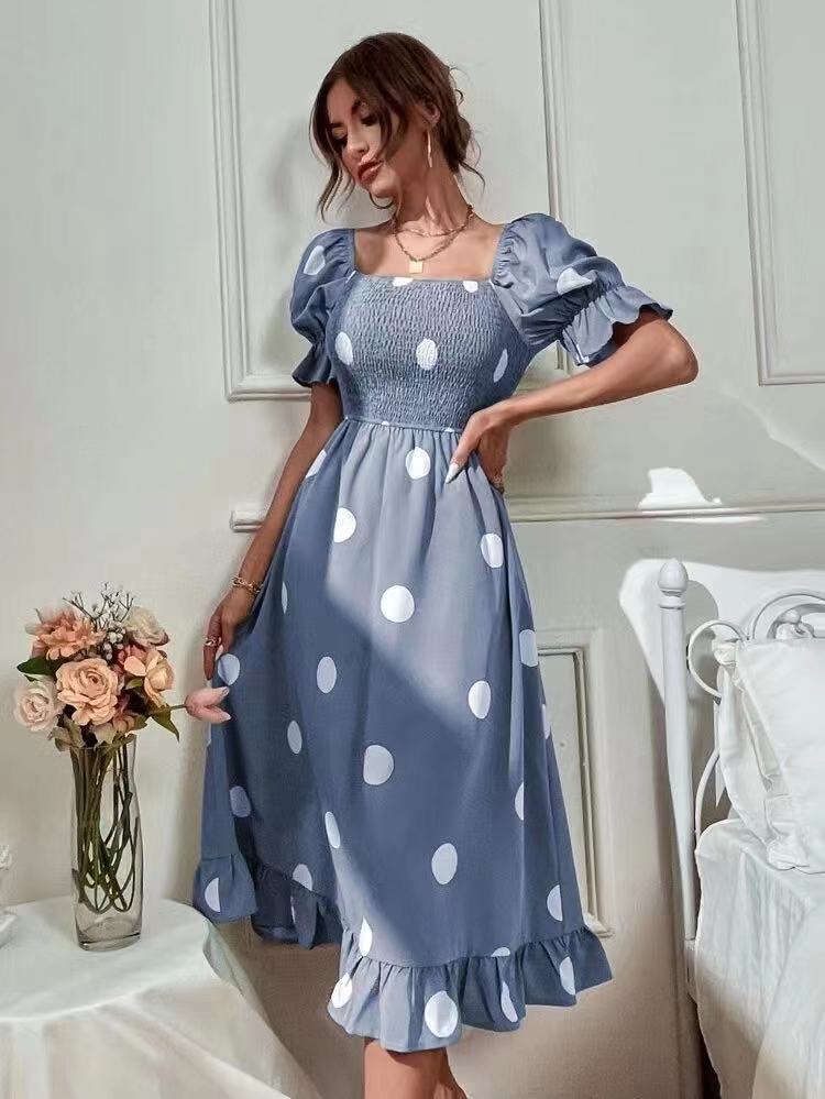 Model real shot AliExpress Amazon cross-border summer new polka dot temperament fashion short-sleeved ruffle dress - Image 8