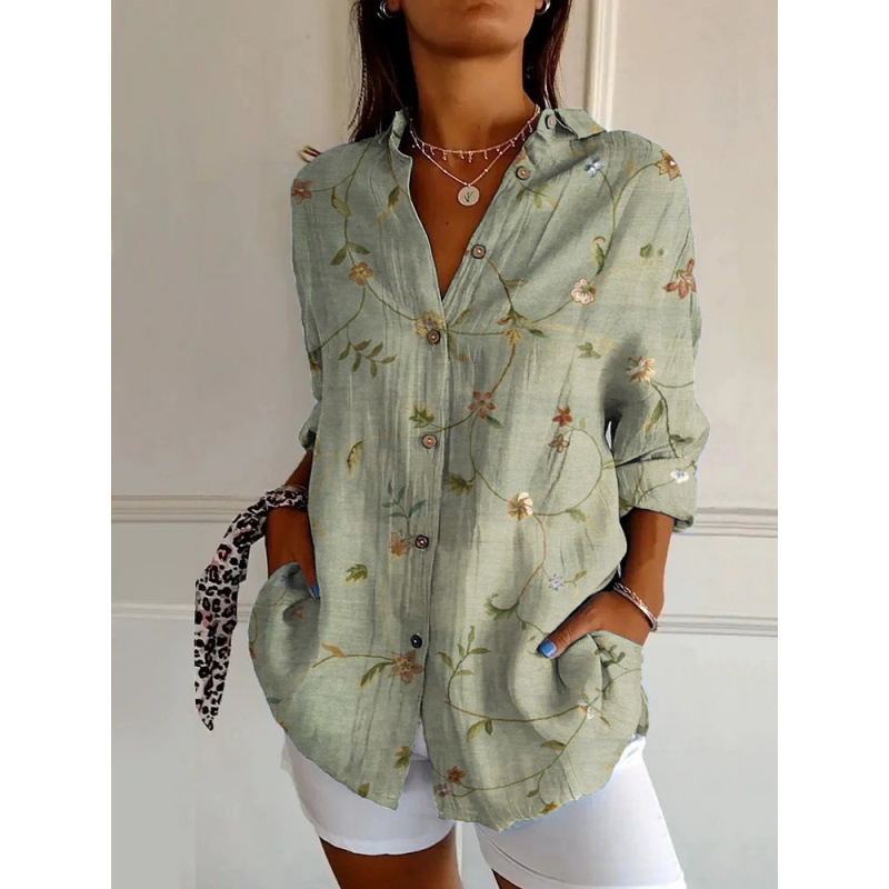 2025 New Women's Long-Sleeved Shirt, Summer European and American Trendy Long-Sleeved Shirt, Floral Print 3D Shirt - Image 9