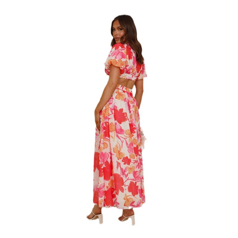 Cross-border European and American foreign trade independent station 2024 spring and summer new fresh and elegant floral large swing backless design dress - Image 7