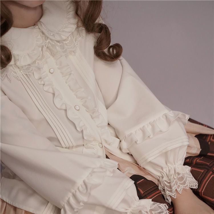 Velvet thickened long-sleeved doll collar lace puff sleeve Lolita inner Lolita shirt for women in autumn and winter - Image 3