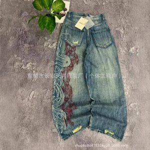 Cross-border trade trendy versatile fashion minimalist cross-border trade trendy embroidered jeans retro washed street style
