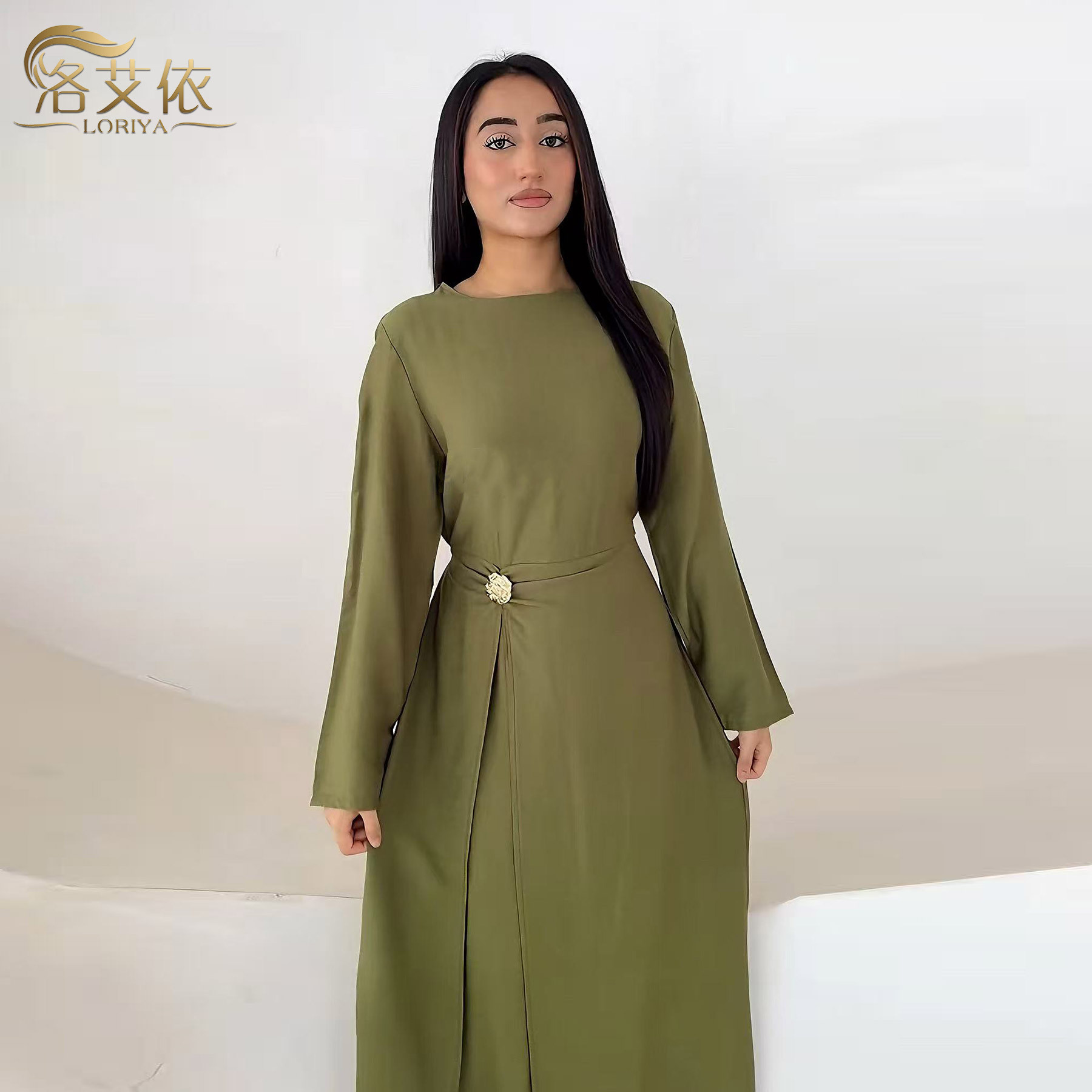 Loriya solid color minimalist plus size dress LR1077