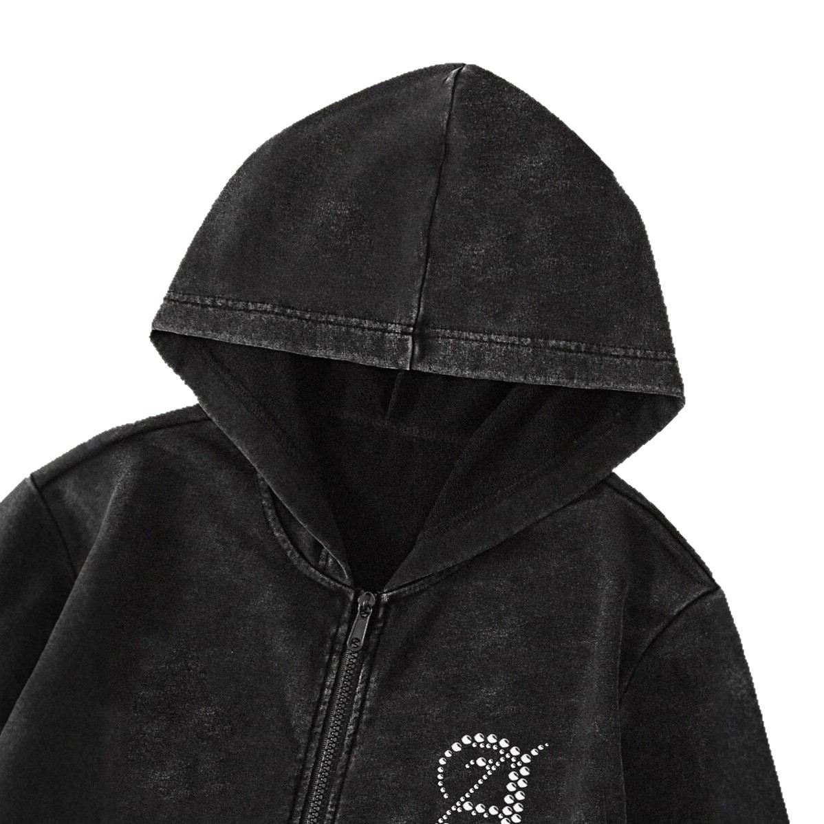 New American-style trendy angel wings rhinestone print loose fit zip-up hooded sweatshirt for men and women - Image 6