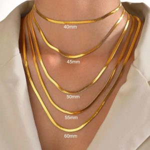 316L gold stainless steel snake chain necklace for women and men, herringbone neck chain, 2024 trending jewelry gift.