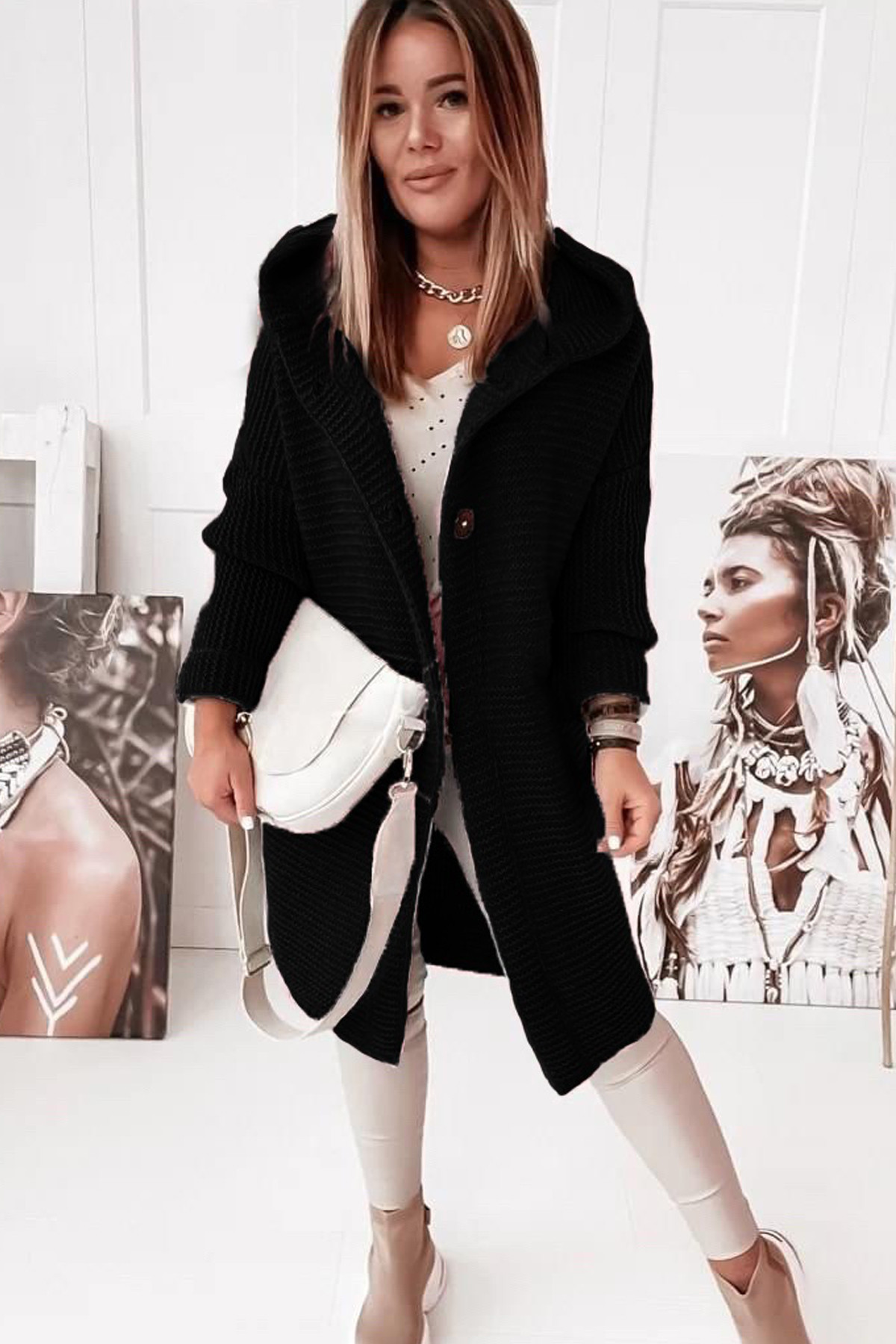 2025 New Style Hooded Knit Cardigan, Elegant and Commuting Style, Loose Fit, Plus Size, Cross-border Sweater - Image 17