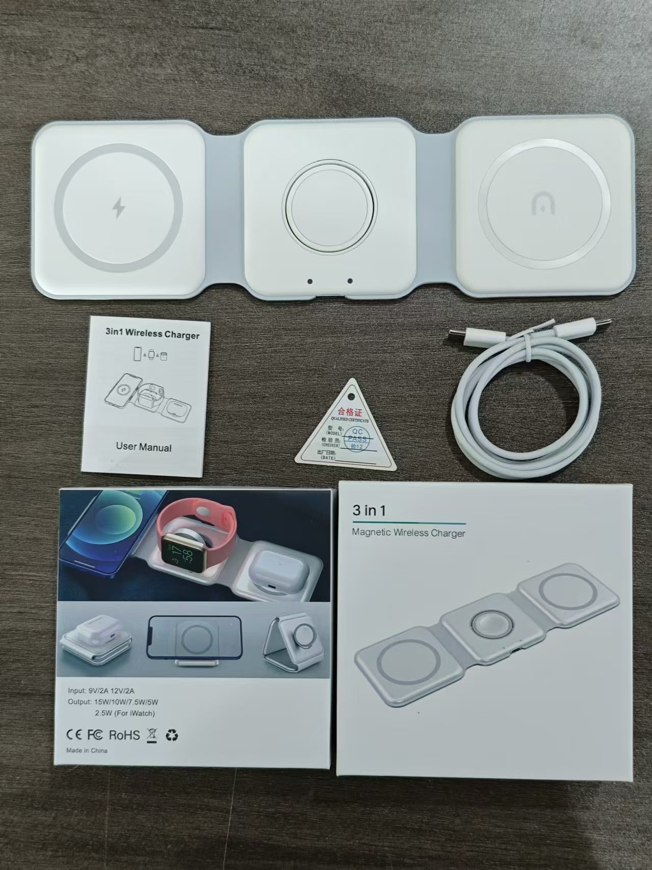 New wireless charger 3 in 1 fast charging stand foldable for Qi mobile phone earphone watch - Image 8