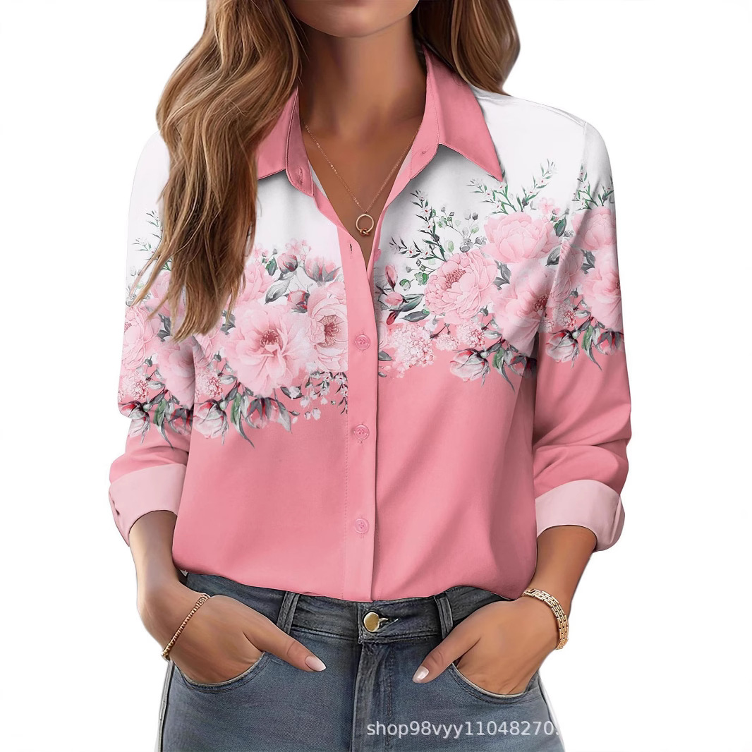 Women's 3D Printed Floral Loose-fitting Shirt, European and American Style, for Cross-border E-commerce AliExpress Independent Website - Image 2