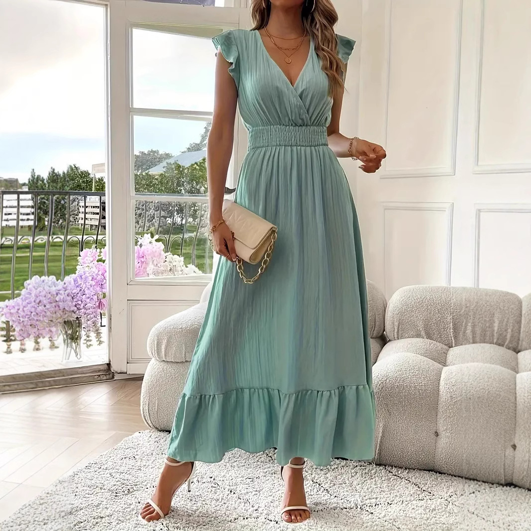 2025 European and American cross-border e-commerce best-selling new women's long summer short-sleeved dress, independent website.