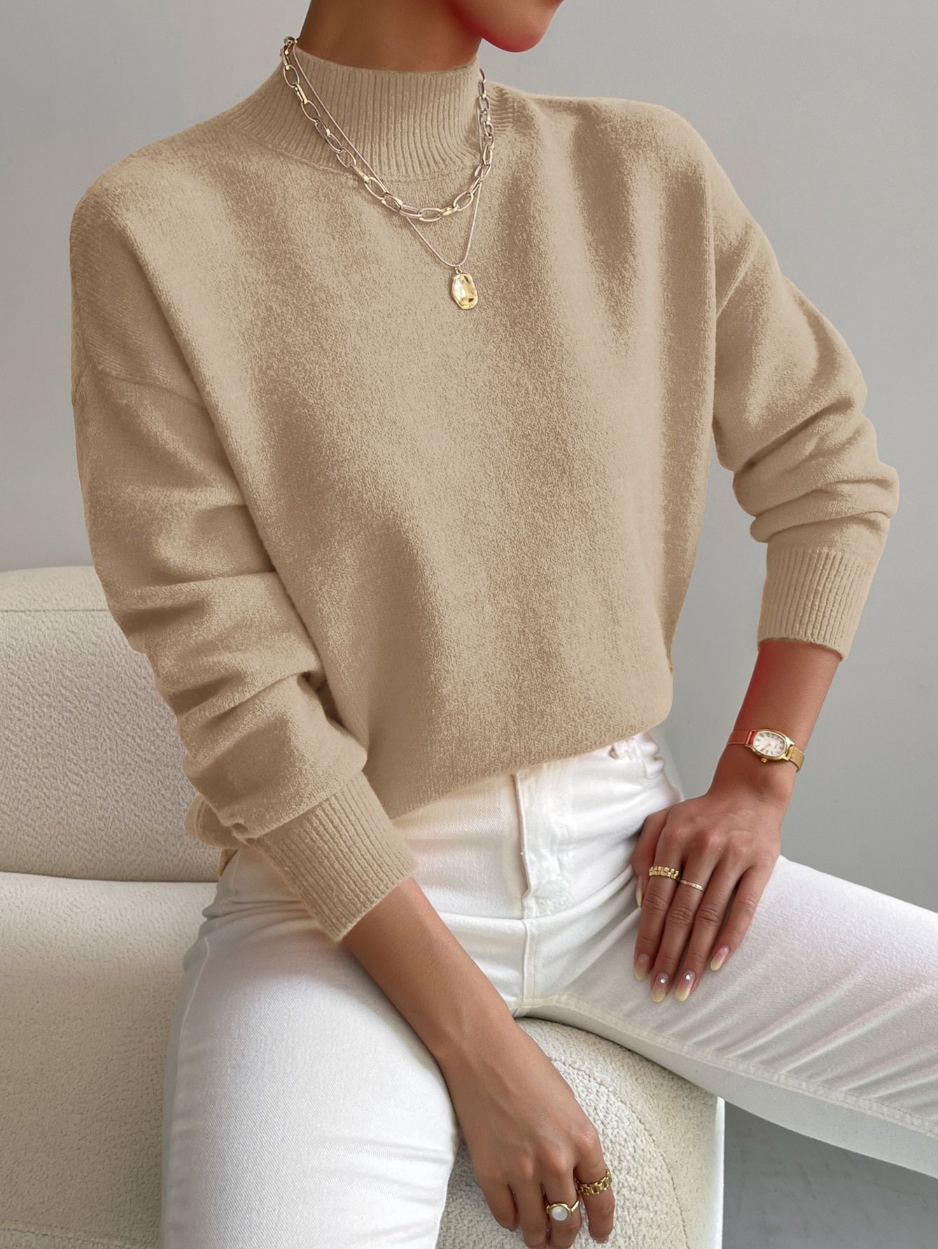 Cross-border autumn and winter turtleneck pullover long-sleeved sweater Amazon foreign trade women's fashion solid color loose knitted top - Image 9