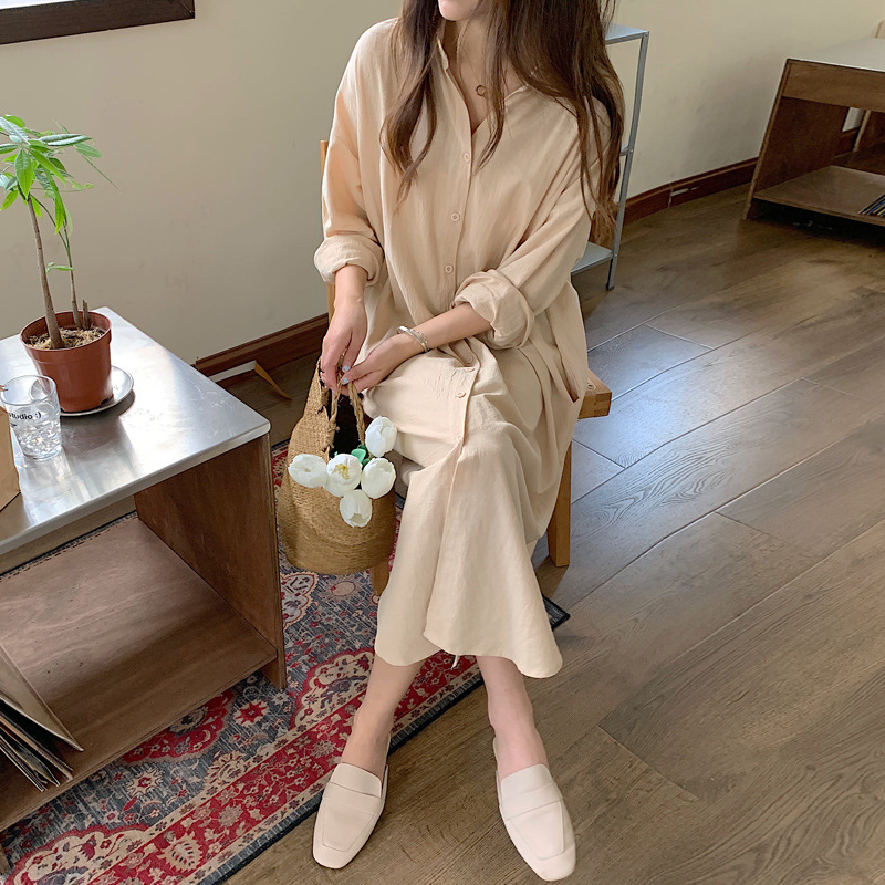 2025 Korean chic, relaxed style, simple basic comfortable long over-the-knee shirt, trench coat, jacket, shirt. - Image 14