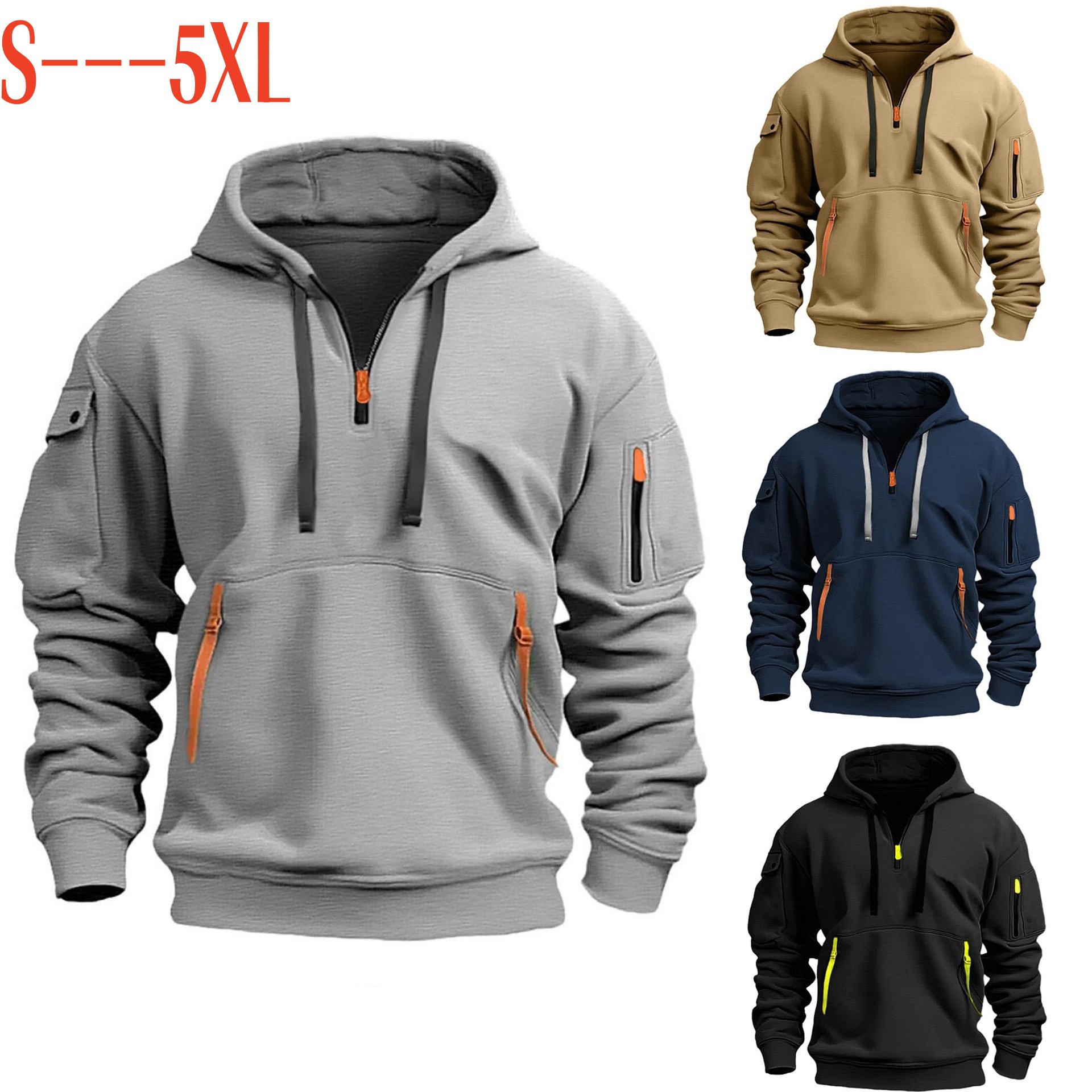 Qianshan County cross-border spring and autumn men's sweatshirt hoodie zipper multi-pocket pullover men's sports casual jacket
