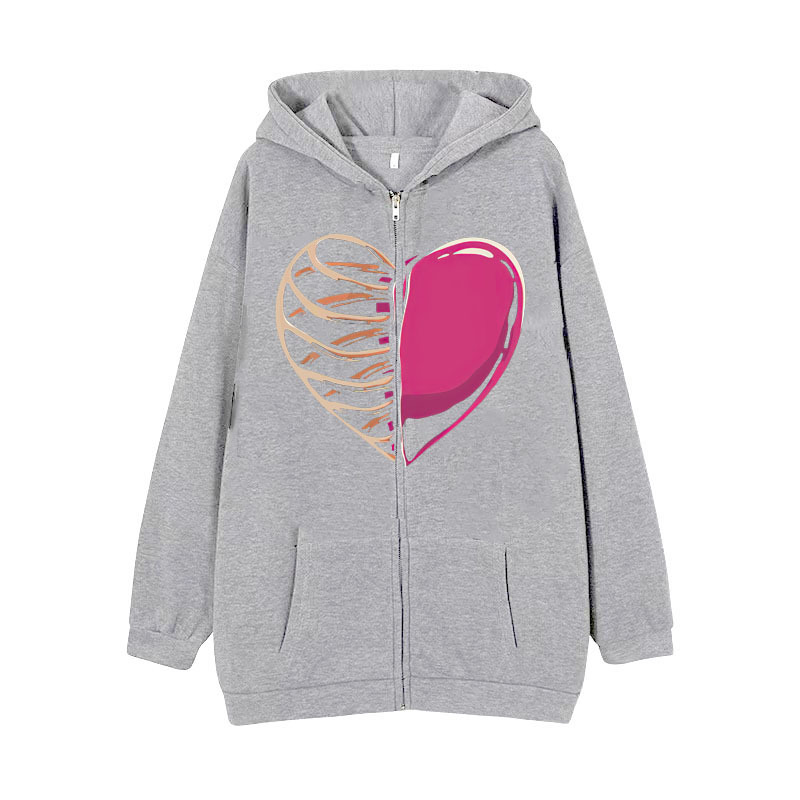 New arrival Skull Wings Hooded Zipper Sweatshirt Women Korean Style Plus Velvet Thickened Loose Sports Cardigan Sweatshirt Women - Image 20