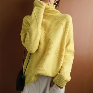 Turtleneck sweater for women 2024 new autumn and winter stitching thickened loose outer wear sweater knitted sweater inner wear bottoming shirt