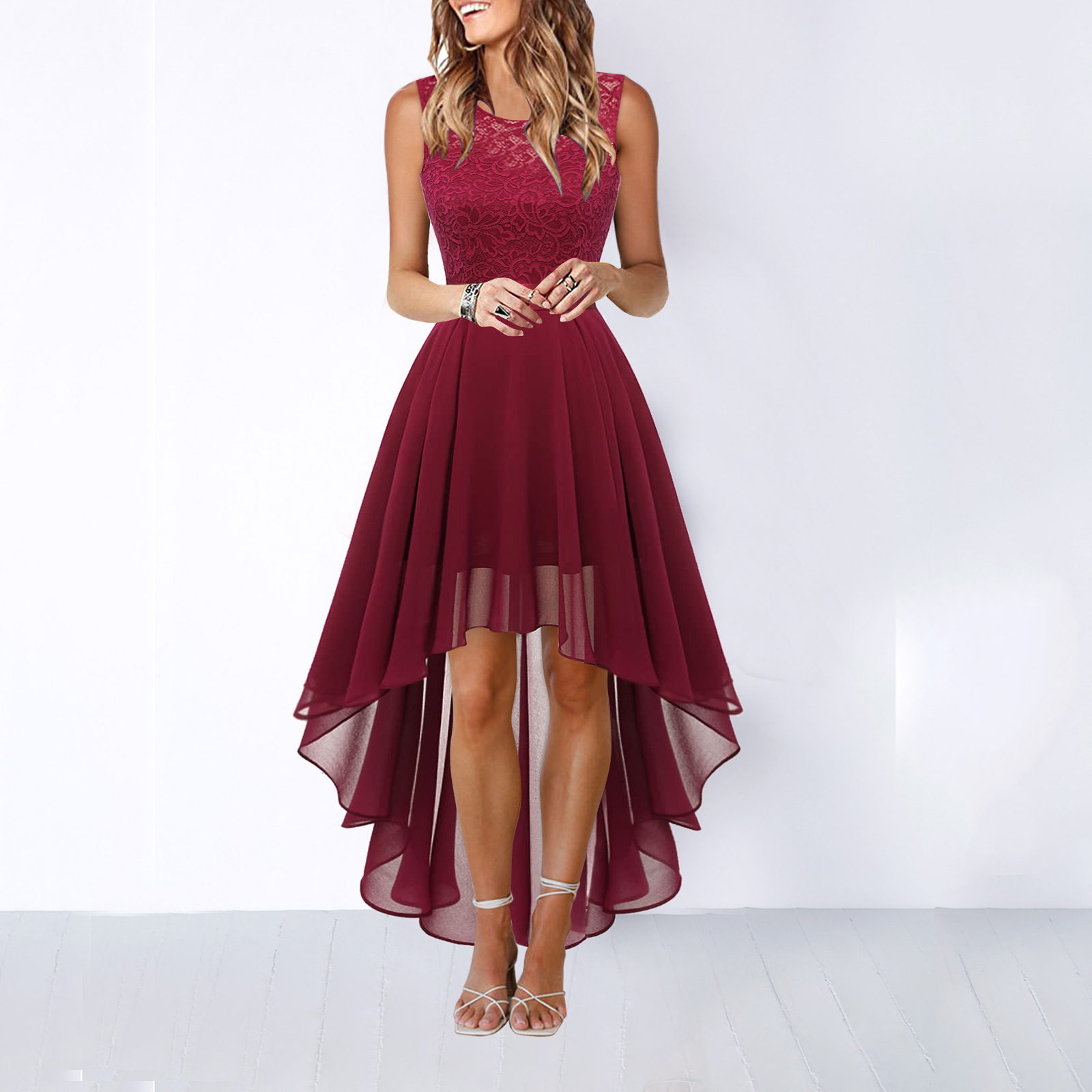 European and American 2023 spring and summer new Amazon cross-border foreign trade hollow waist chiffon dress evening lace dress - Image 11
